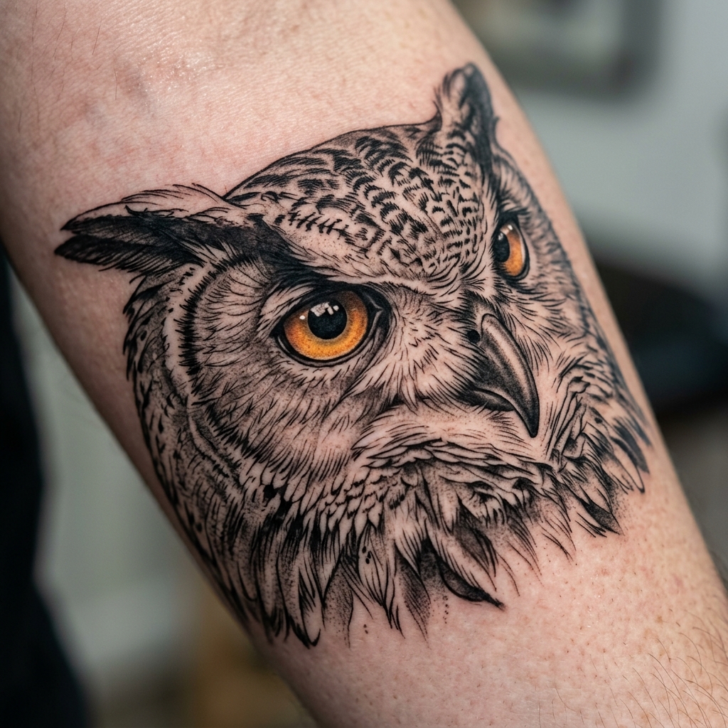 High Resolution Owl Tattoo